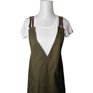 🍀 L, army green deep V-neckline khaki overalls dress